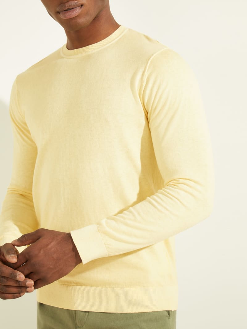 Guess Essential Crewneck Men's Sweaters Yellow | 8356-FPXLZ