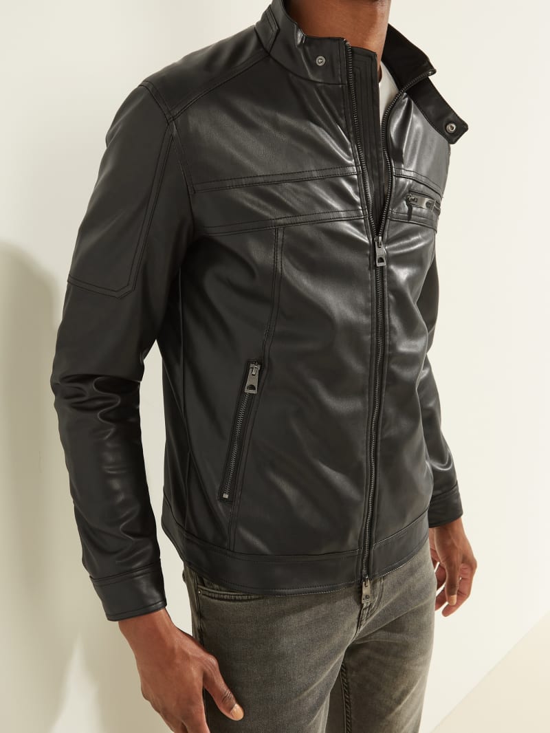 Guess Faux-Leather Biker Men's Jackets Black | 7240-TWLCR