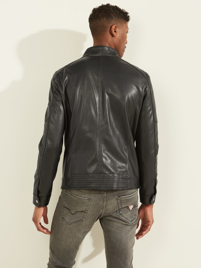 Guess Faux-Leather Biker Men's Jackets Black | 7240-TWLCR