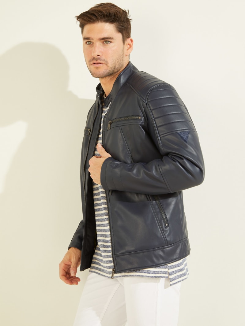 Guess Faux-Leather Moto Men's Jackets Black | 2816-GQVCL