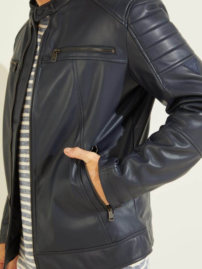 Guess Faux-Leather Moto Men's Jackets Black | 2816-GQVCL