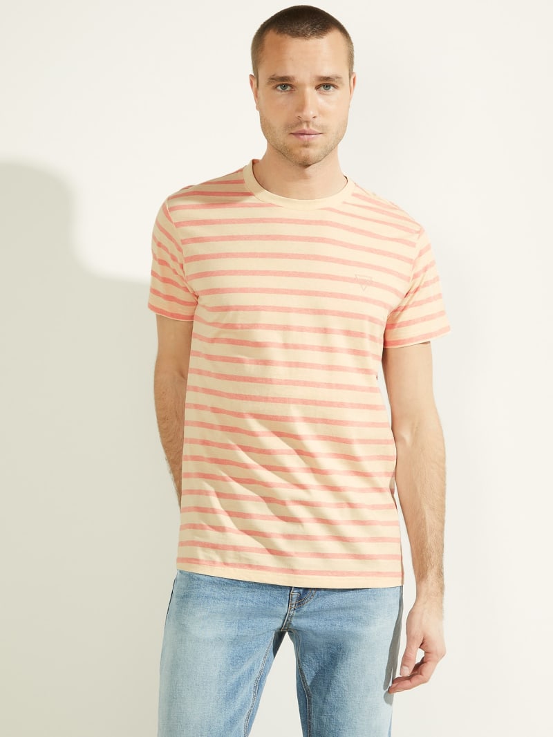 Guess Finn Pique Striped Tee Men\'s T Shirts Pink | 1372-KNBDO