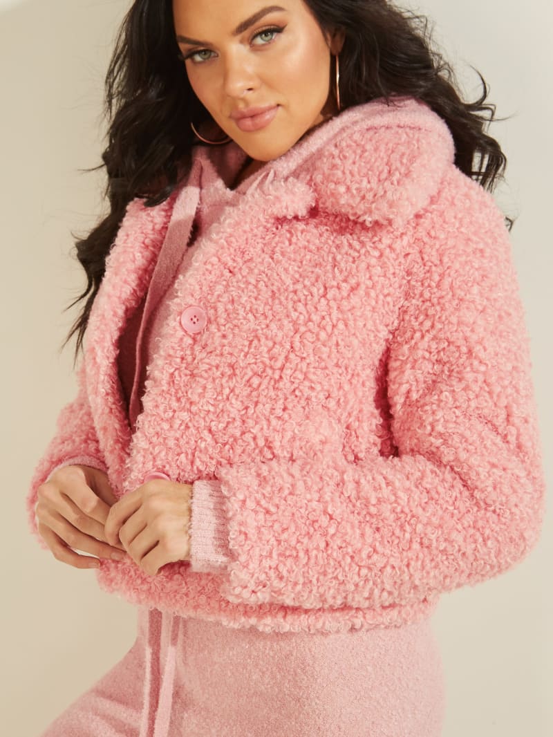 Guess Fluffy Teddy Women's Coats Pink | 7915-ATLCW