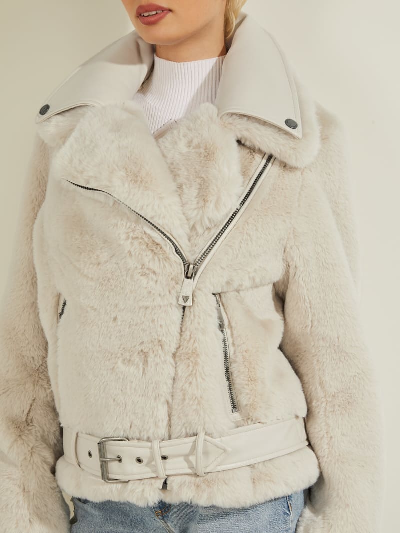 Guess Frida Faux-Fur Biker Women's Coats Cream White | 9842-XLIGB