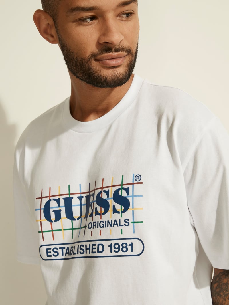 Guess GUESS Originals Rainbow Grid Tee Men\'s T Shirts White | 3876-JCFNO