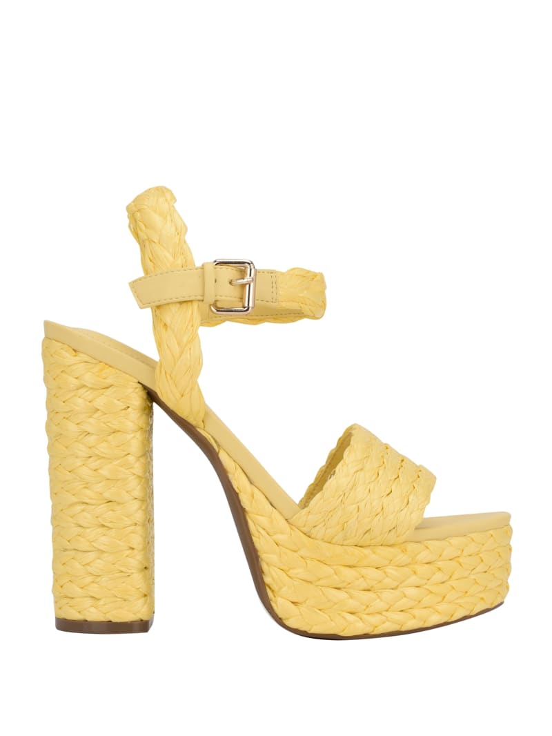 Guess Gabela Straw Ankle-Strap Women's Heels Yellow | 9213-EXDKB