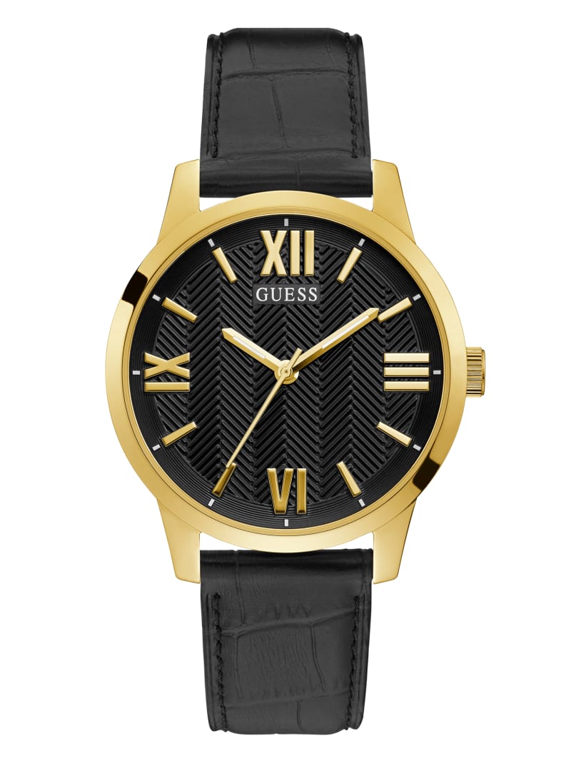 Guess Gold-Tone Croc Strap Analog Men\'s Watches Black | 1470-BNPTD