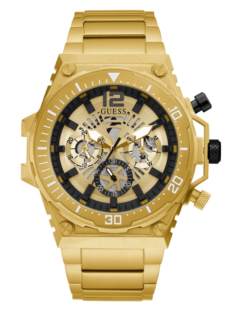 Guess Gold-Tone Exposed Dial Multifunction Men\'s Watches Gold | 7065-LJSCH