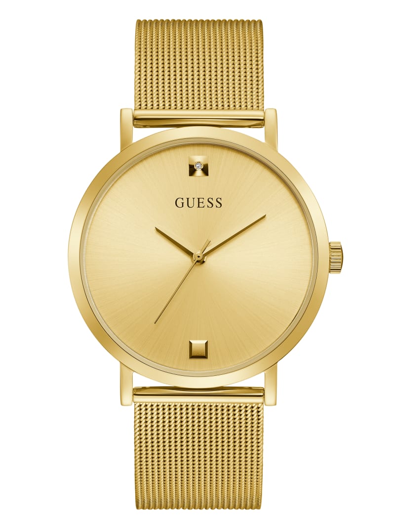 Guess Gold-Tone Mesh Diamond Analog Men\'s Watches Gold | 6723-SOPYM