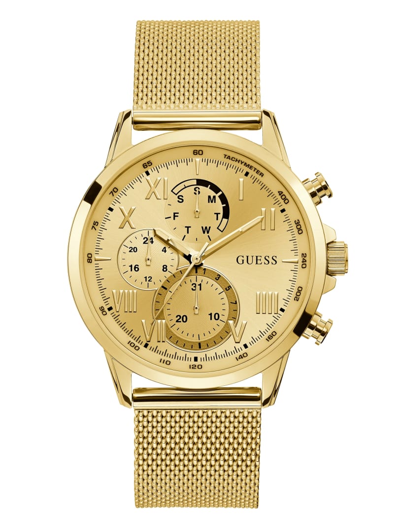 Guess Gold-Tone Mesh Multifunctional Men\'s Watches Gold | 1630-TCJVE