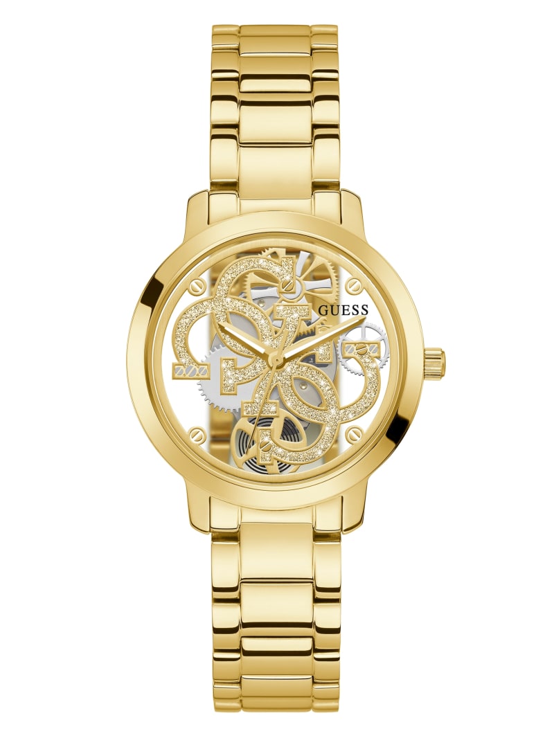 Guess Gold-Tone Quattro G Clear Analog Women\'s Watches Gold | 5813-PZLAX