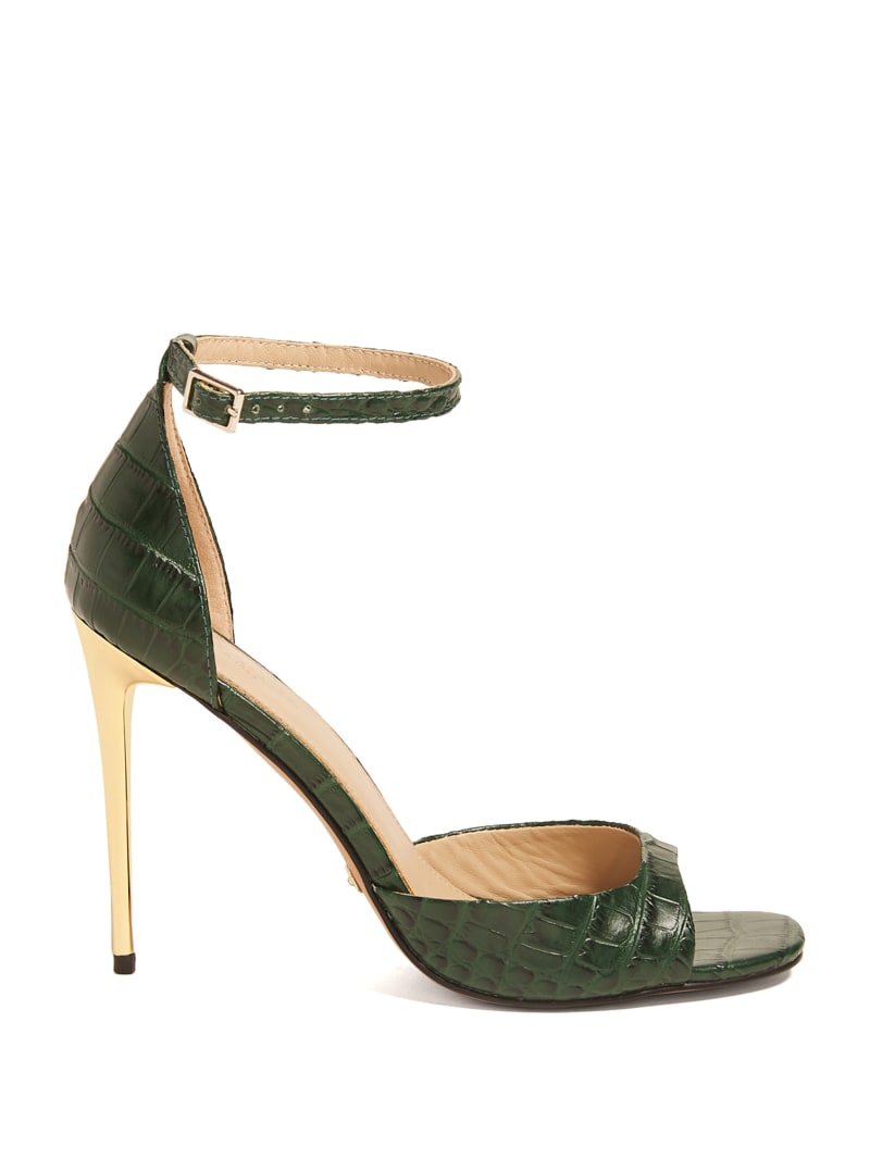 Guess Heeled Peep-Toe Women's Sandals Green | 1586-AMZQS