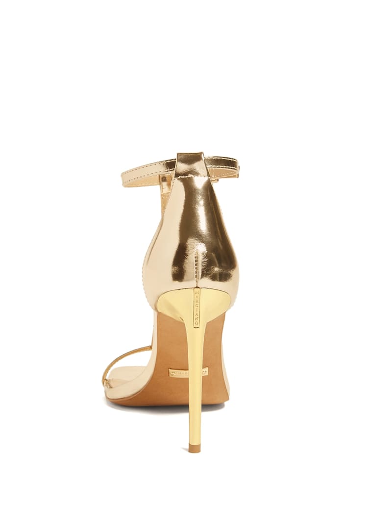 Guess Heeled T-Strap Women's Sandals Gold | 5489-HFJDZ