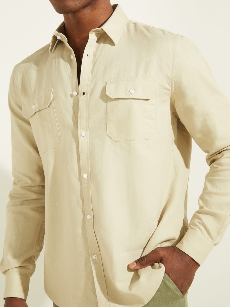 Guess Italian Pocketed Men's Shirts Beige | 2916-GIFPY