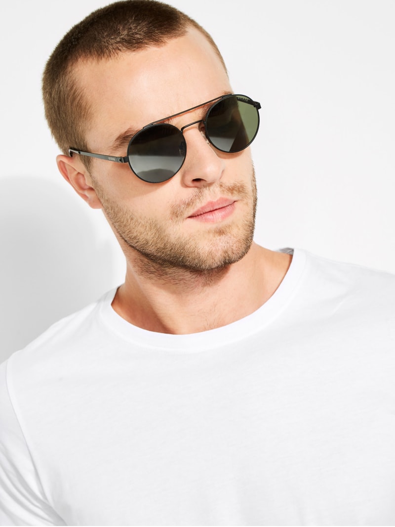 Guess Jack Round Aviator Men's Sunglasses Black | 3701-XGKTO