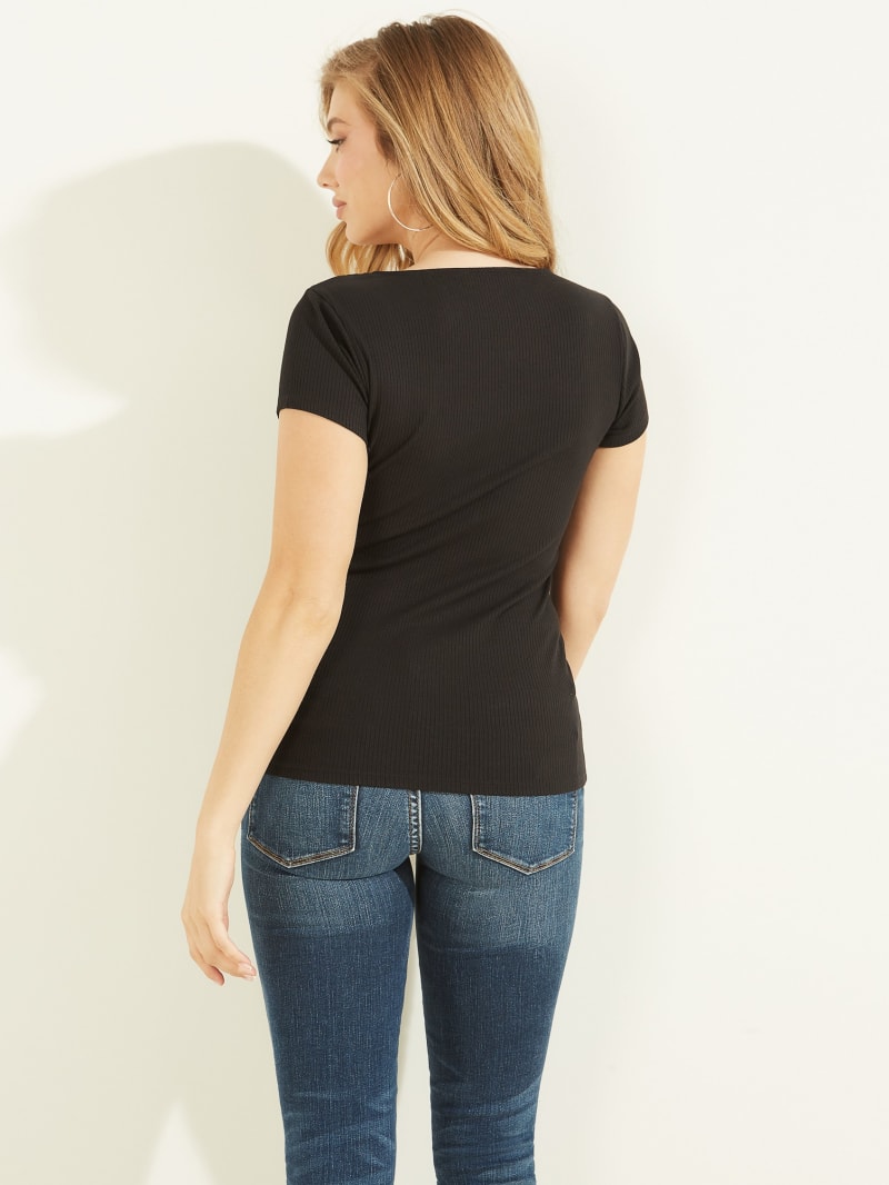 Guess Karlee Henley Tee Women's Tops Black | 8310-YHGQW