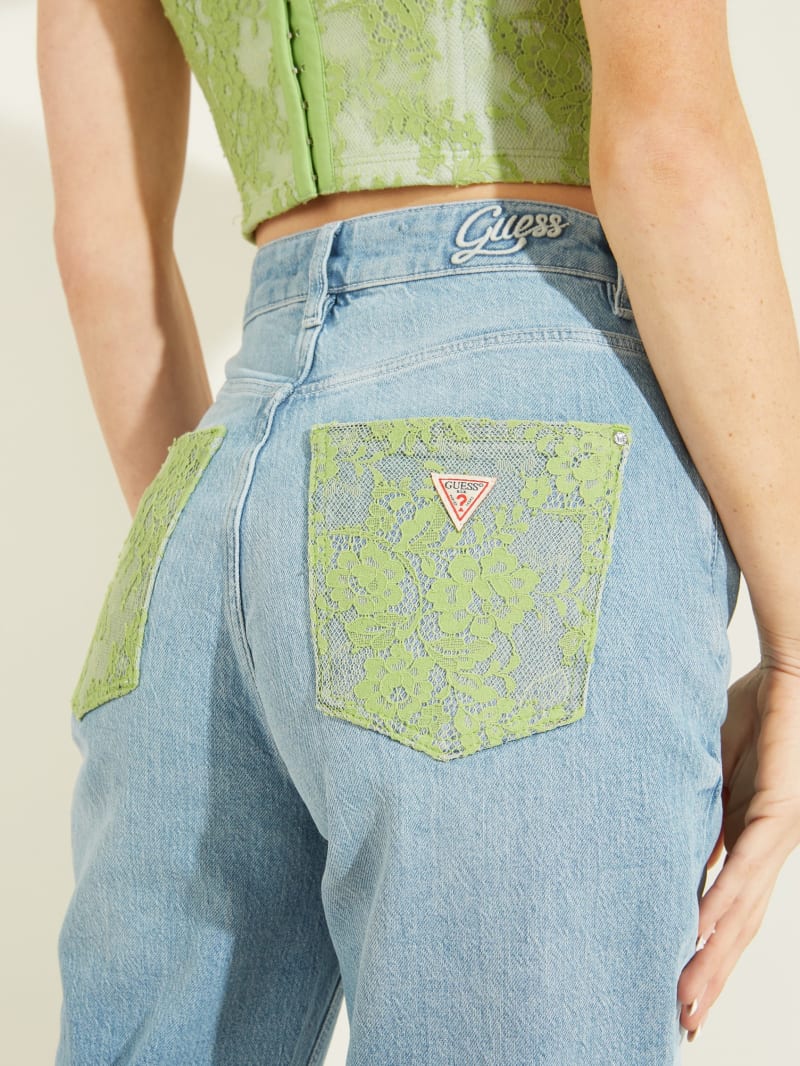 Guess Lace Exposed Button Mom Women's Pants Green / Wash | 2953-YQRCD