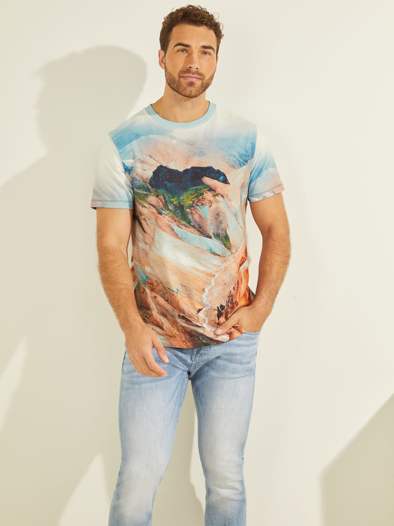 Guess Landscape Tee Men\'s T Shirts Blue | 1458-THASX