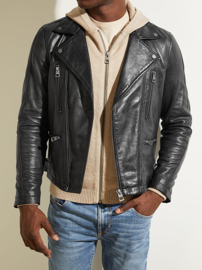 Guess Leather Biker Men's Jackets Black | 1493-PNQWB