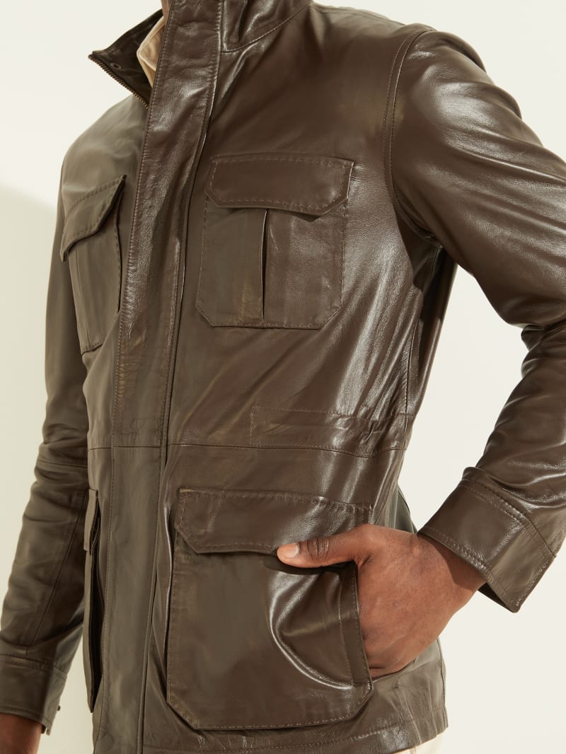 Guess Leather Field Men's Jackets Brown | 5609-KBFCG