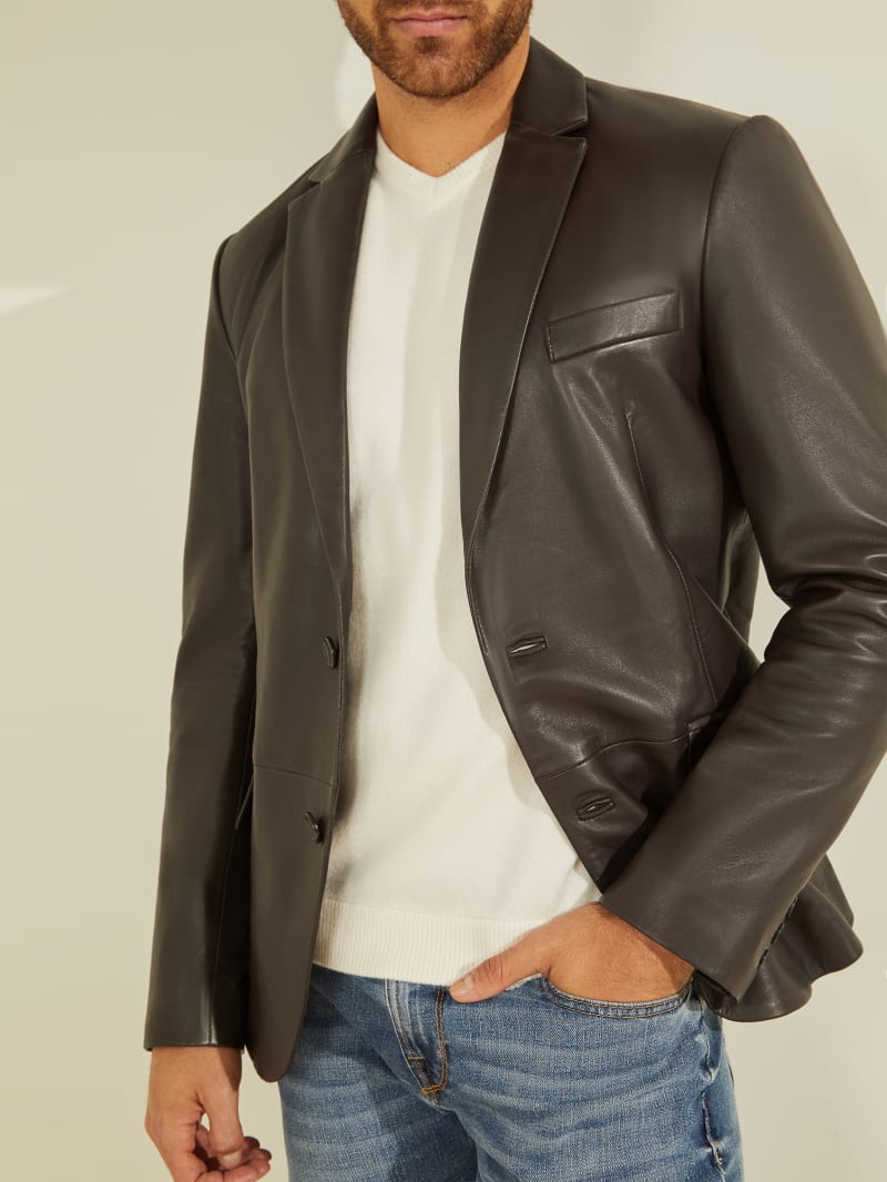 Guess Leather Men's Jackets Coffee | 1279-IEMQB