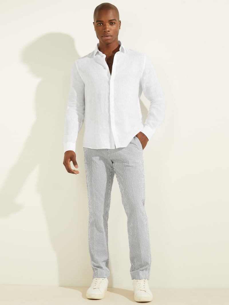 Guess Linen Italian Notched Cuff Men's Shirts White | 0538-WORHL