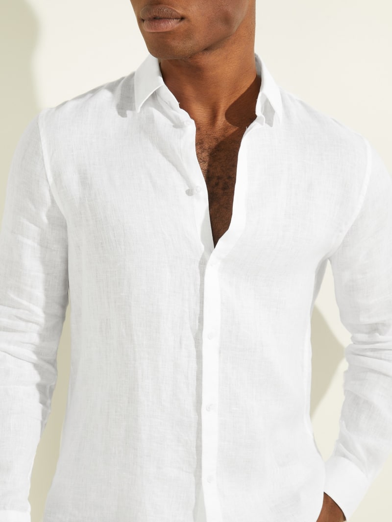 Guess Linen Italian Notched Cuff Men's Shirts White | 0538-WORHL