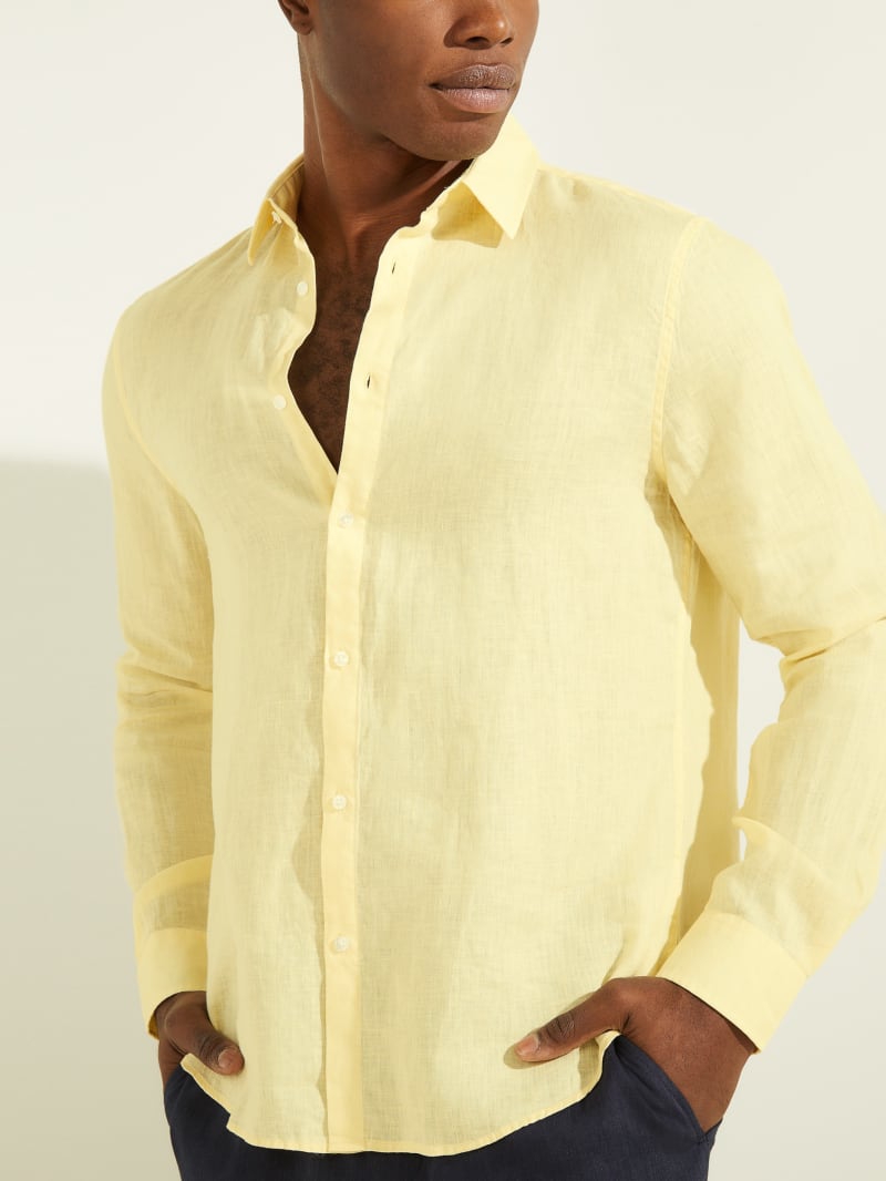 Guess Linen Italian Notched Cuff Men's Shirts Yellow | 4091-EWTXZ