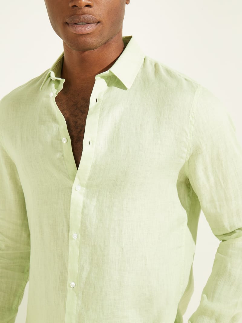 Guess Linen Italian Notched Cuff Men's Shirts Mint | 6048-LVWKE