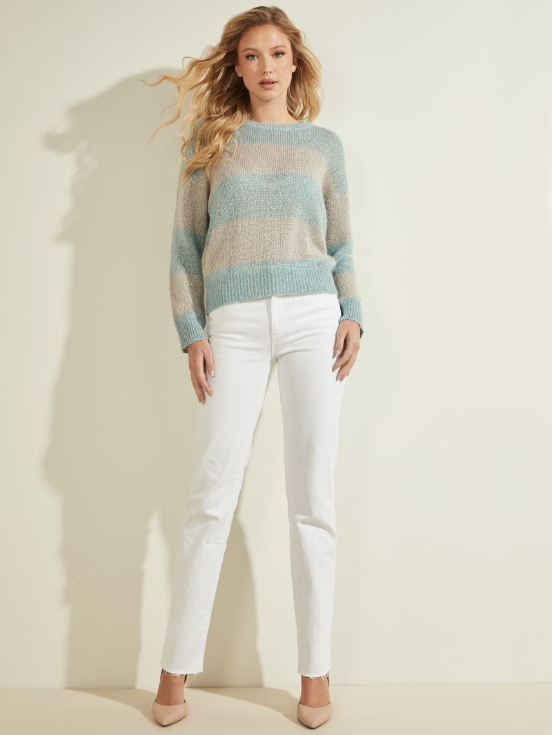 Guess Lorraine Stripe Alpaca-Blend Women's Sweaters Blue | 7504-XPVTD