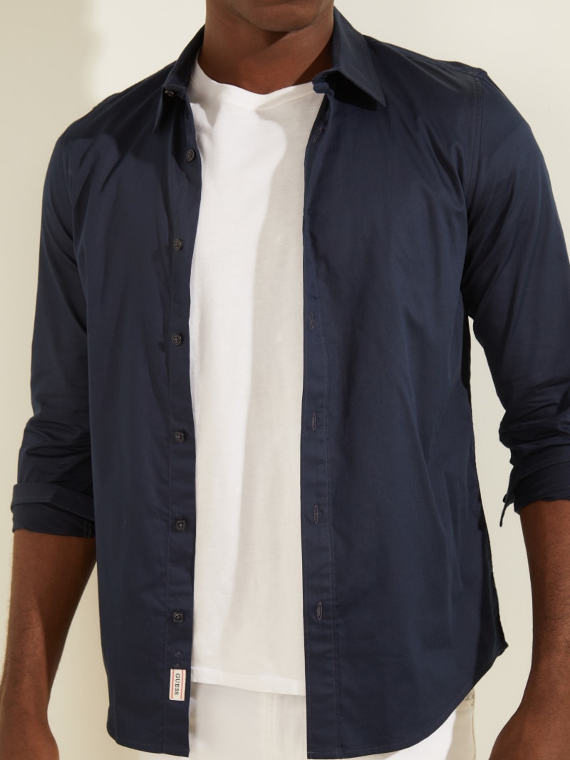 Guess Luxe Stretch Men's Shirts Navy | 6591-UQEJK