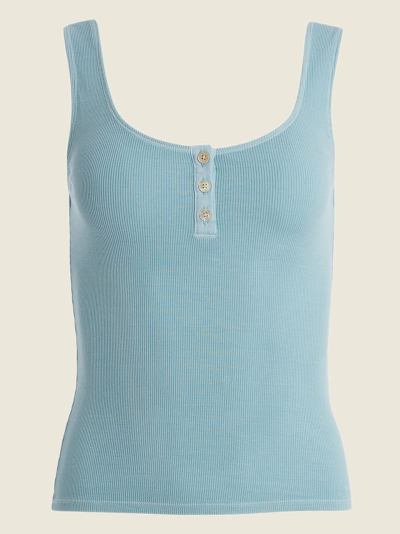 Guess Lyra Henley Tank Women's Tops Blue | 1306-XYACD