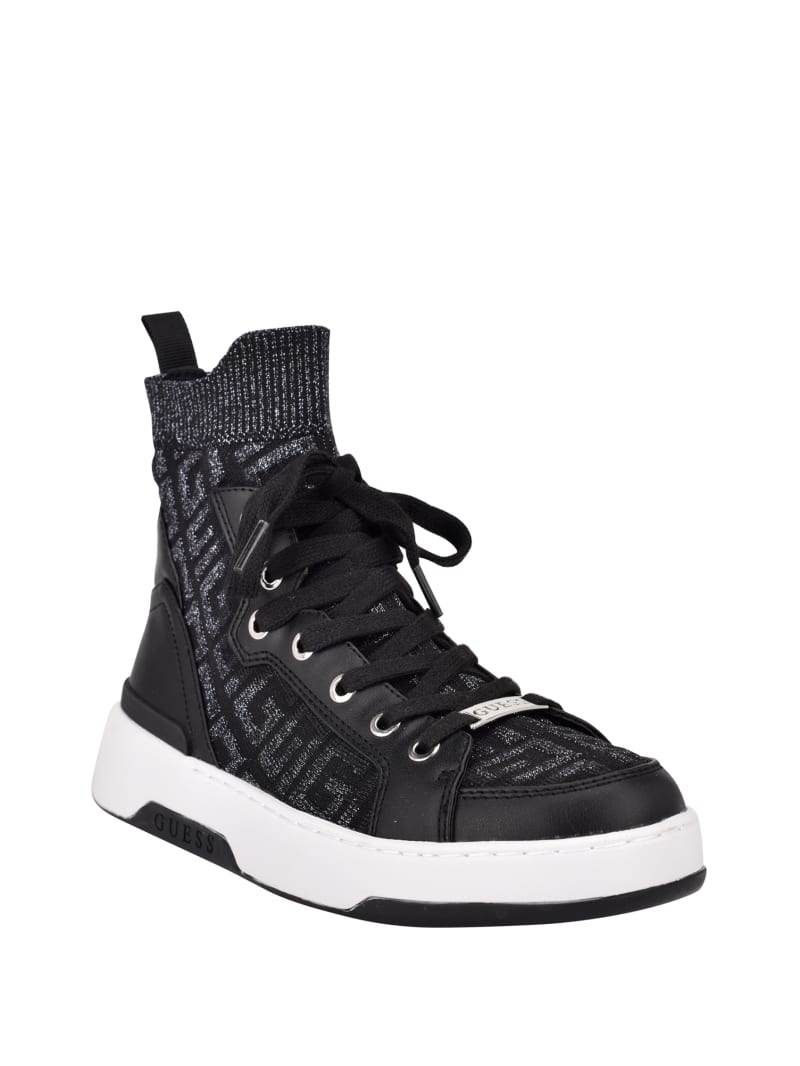 Guess Manney Knit Logo High-Top Women\'s Sneakers Black | 0862-TUAIZ