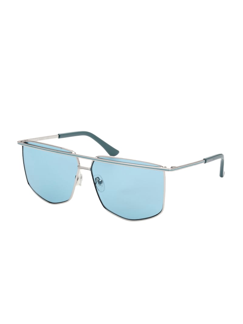 Guess Metal Brow Bar Geometric Women's Sunglasses Silver / Blue | 8127-OAMWD