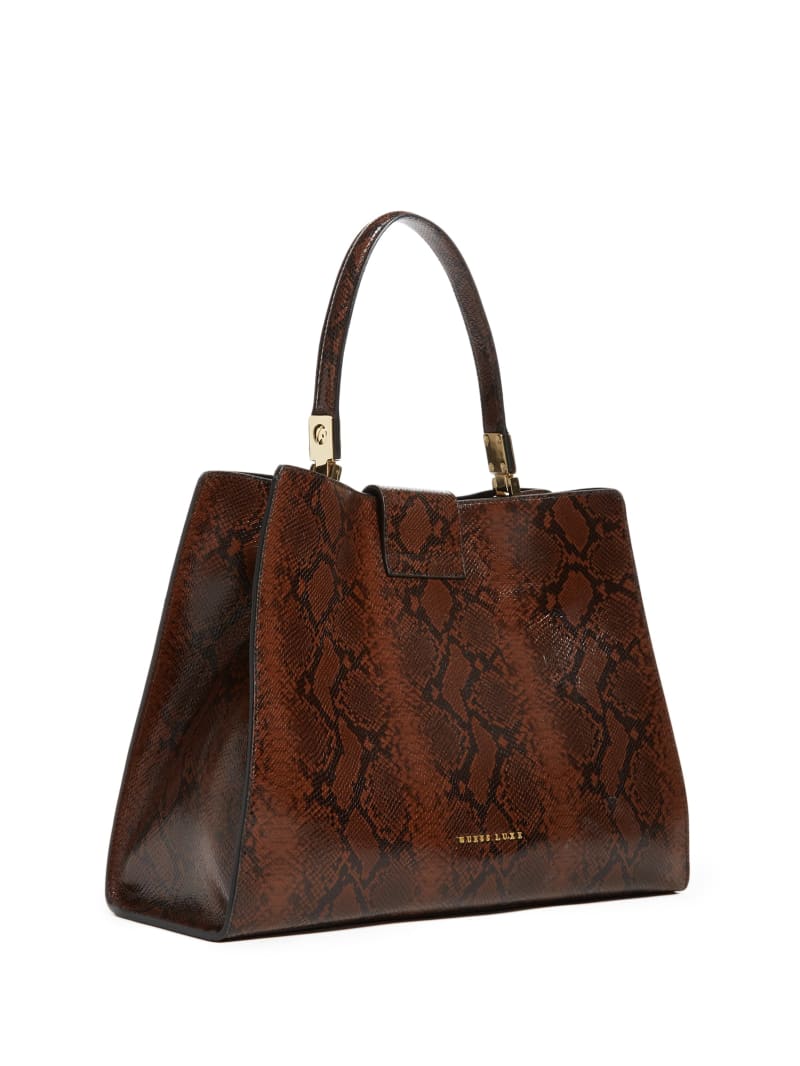 Guess Monia Python Print Leather Women's Satchel Bags Brown | 5192-WFITS