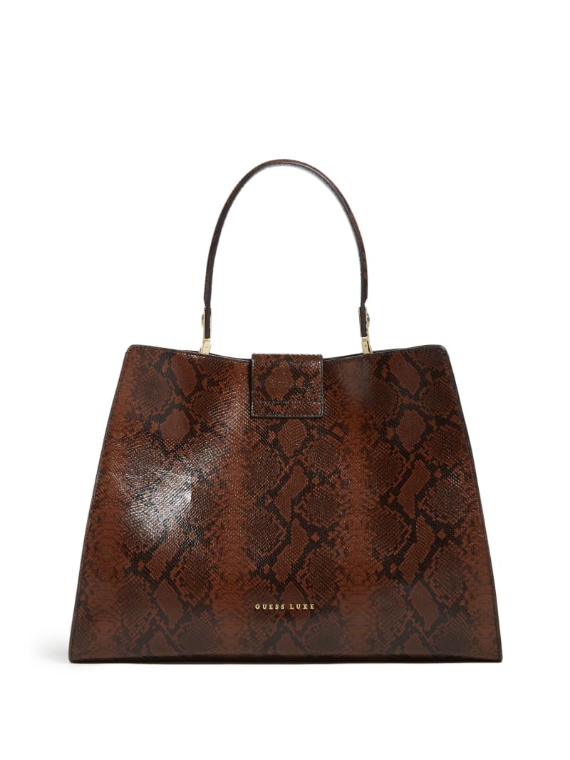 Guess Monia Python Print Leather Women's Satchel Bags Brown | 5192-WFITS