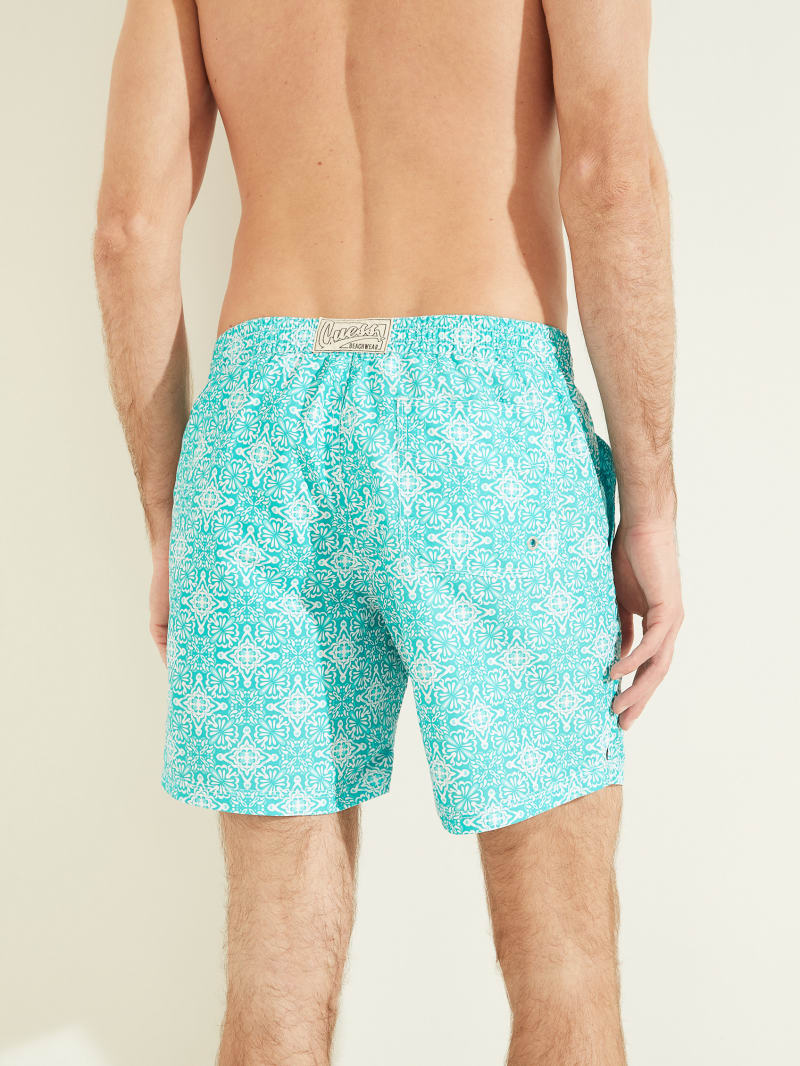 Guess Mosaic Swim Trunks Men's Swimwear Light Turquoise | 1425-KWZIM