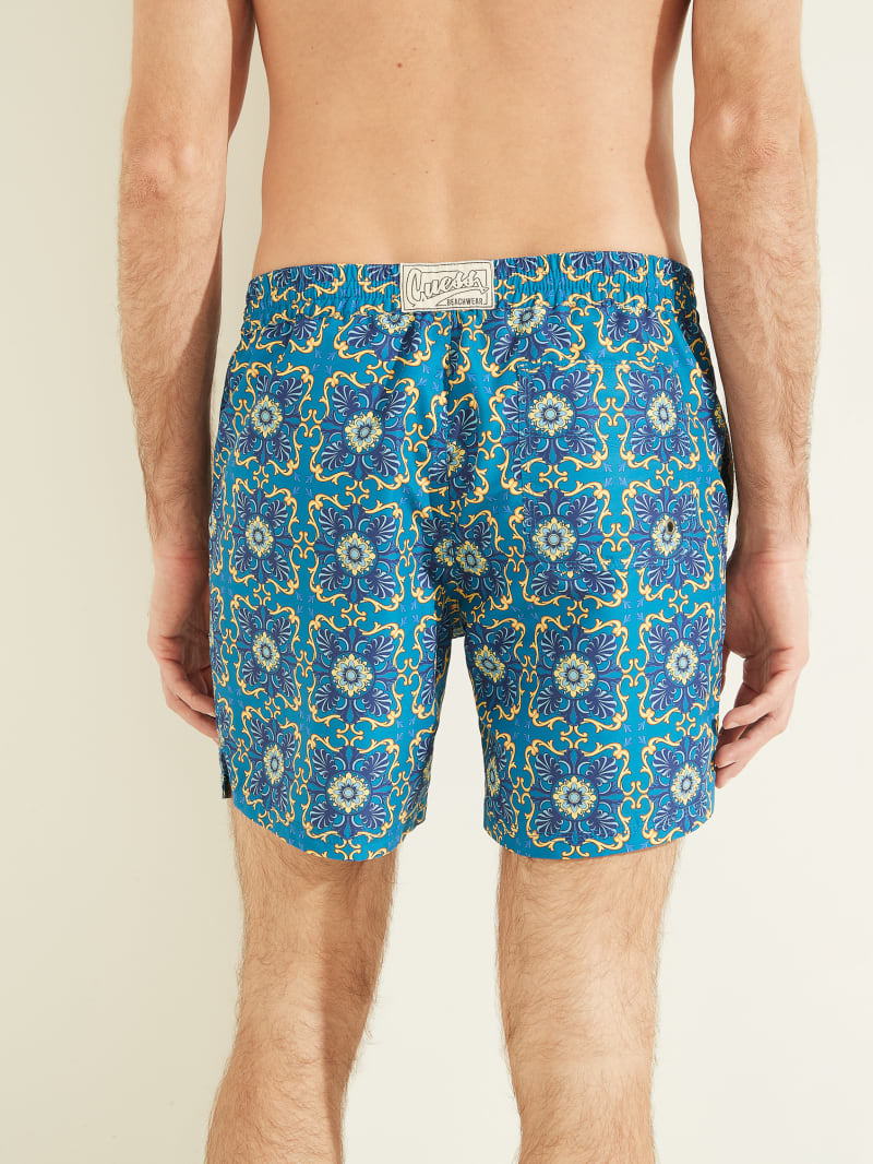 Guess Mosaic Swim Trunks Men's Swimwear Blue | 6579-WBZVF