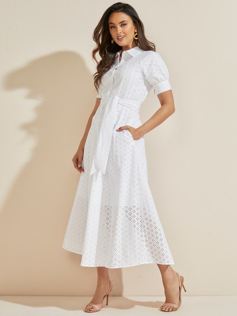 Guess Nelia Eyelet Women's Dress White | 6198-PILCZ