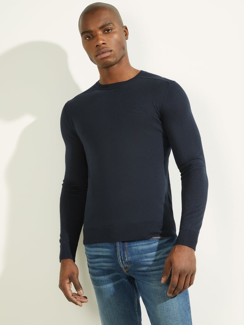 Guess Norman Silk-Blend Men\'s Sweaters Blue | 1702-XZKNY