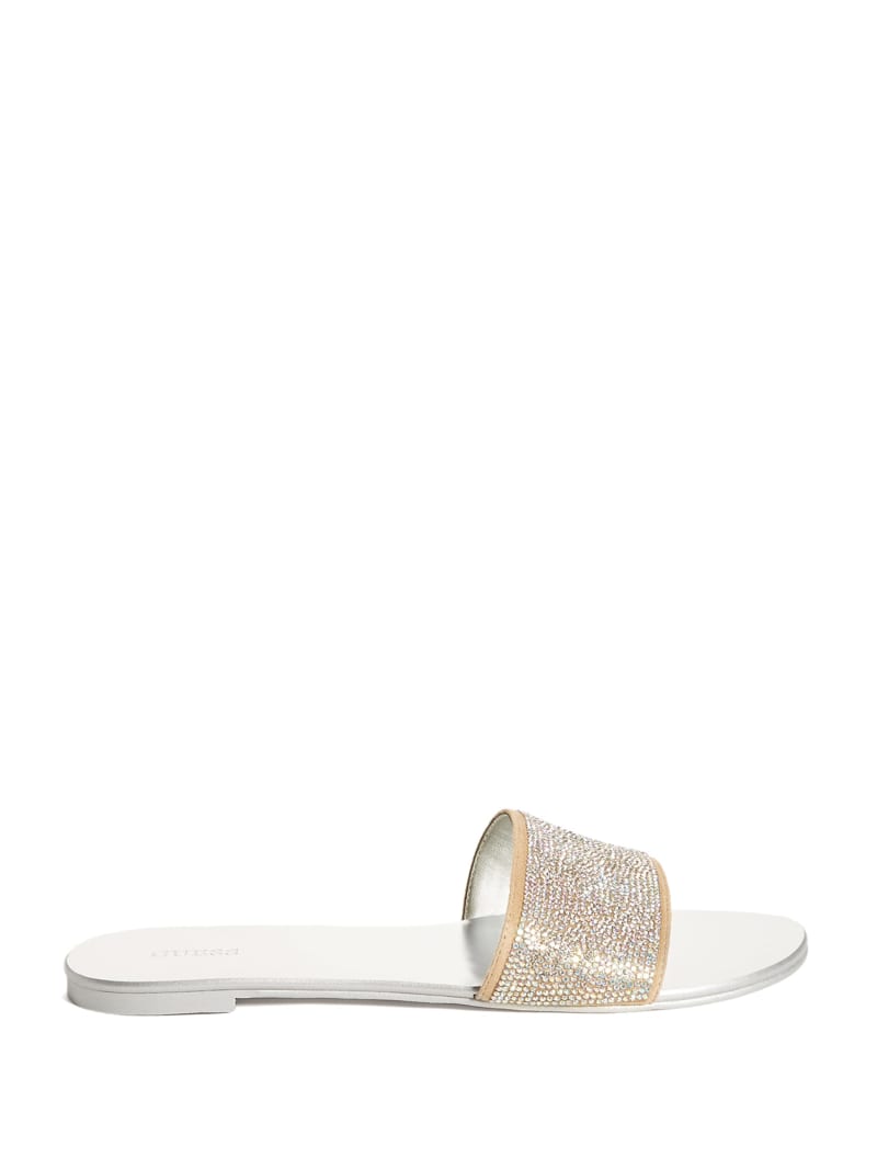 Guess Norrie Rhinestone Women's Slides Light Beige | 0759-LVUHX