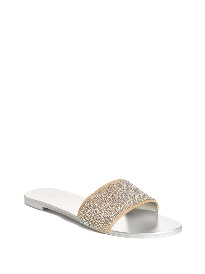 Guess Norrie Rhinestone Women\'s Slides Light Beige | 0759-LVUHX