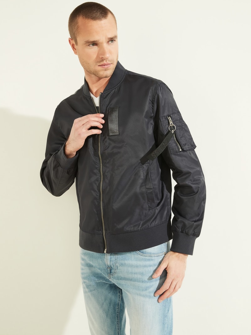 Guess Nylon Flight Men's Jackets Black | 0627-YDCBZ