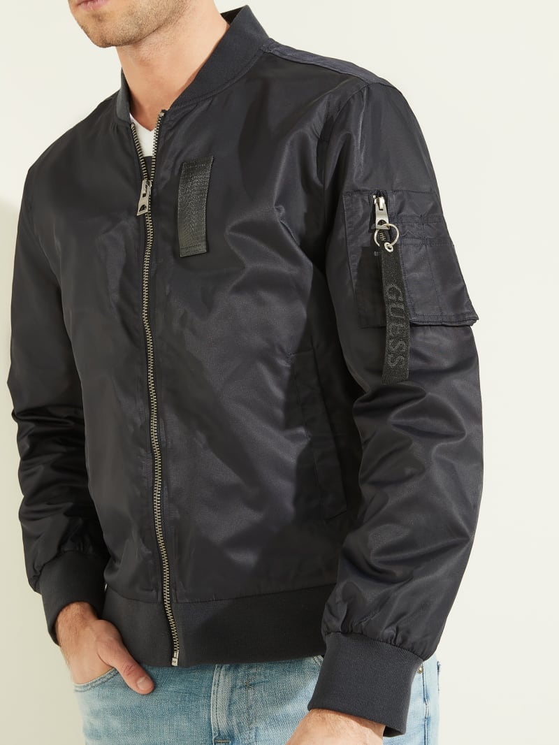 Guess Nylon Flight Men's Jackets Black | 0627-YDCBZ