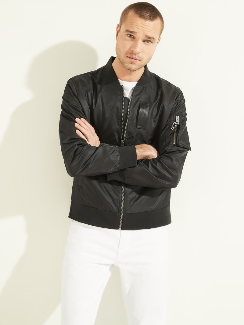 Guess Nylon Flight Men's Jackets Black | 1098-GTKIF