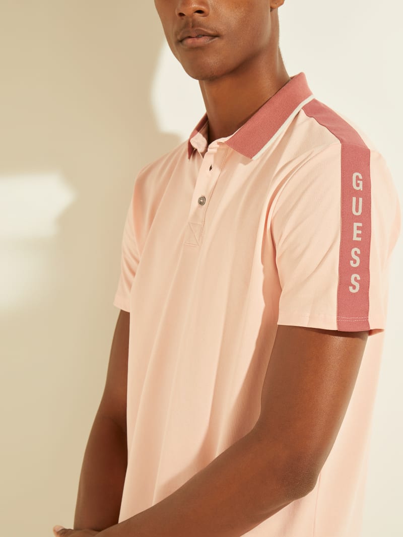 Guess Pique Logo Tape Men's Shirts Light Pink | 1068-WCLJT