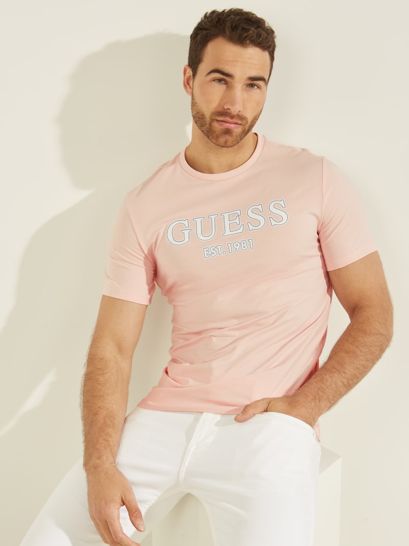 Guess Point Logo Tee Men\'s T Shirts Pink | 6943-STHBO