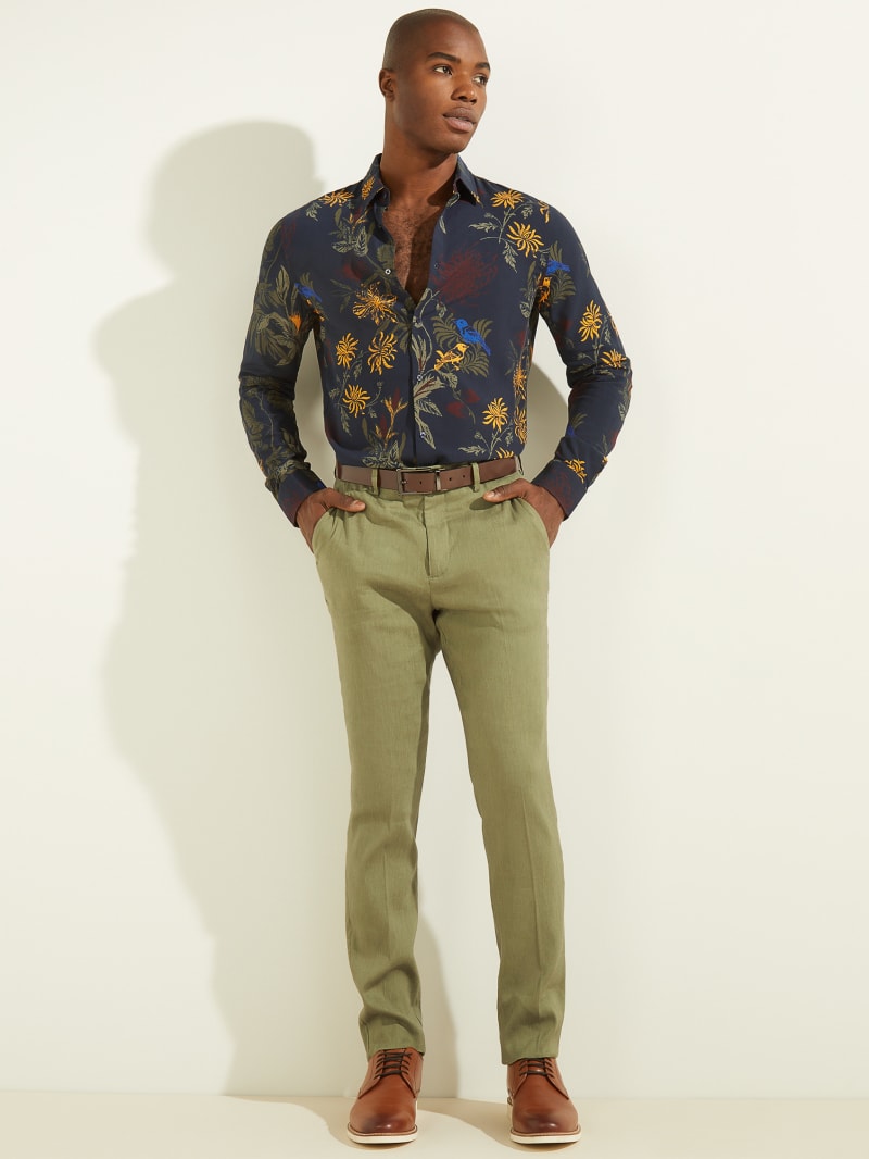 Guess Printed Italian Notched Cuff Men's Shirts Flower | 0248-KQPEF