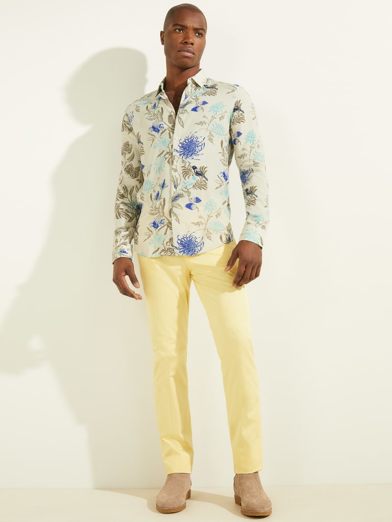 Guess Printed Italian Notched Cuff Men's Shirts Flower | 2806-RYBVF