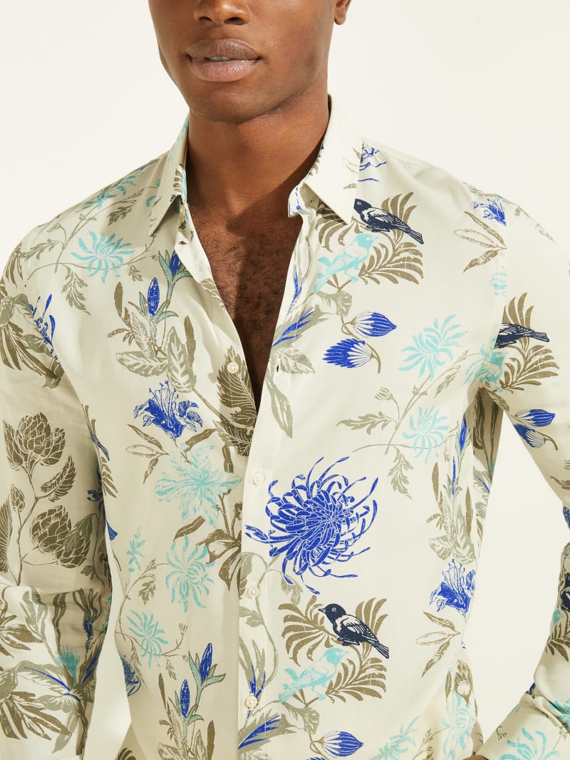 Guess Printed Italian Notched Cuff Men's Shirts Flower | 2806-RYBVF